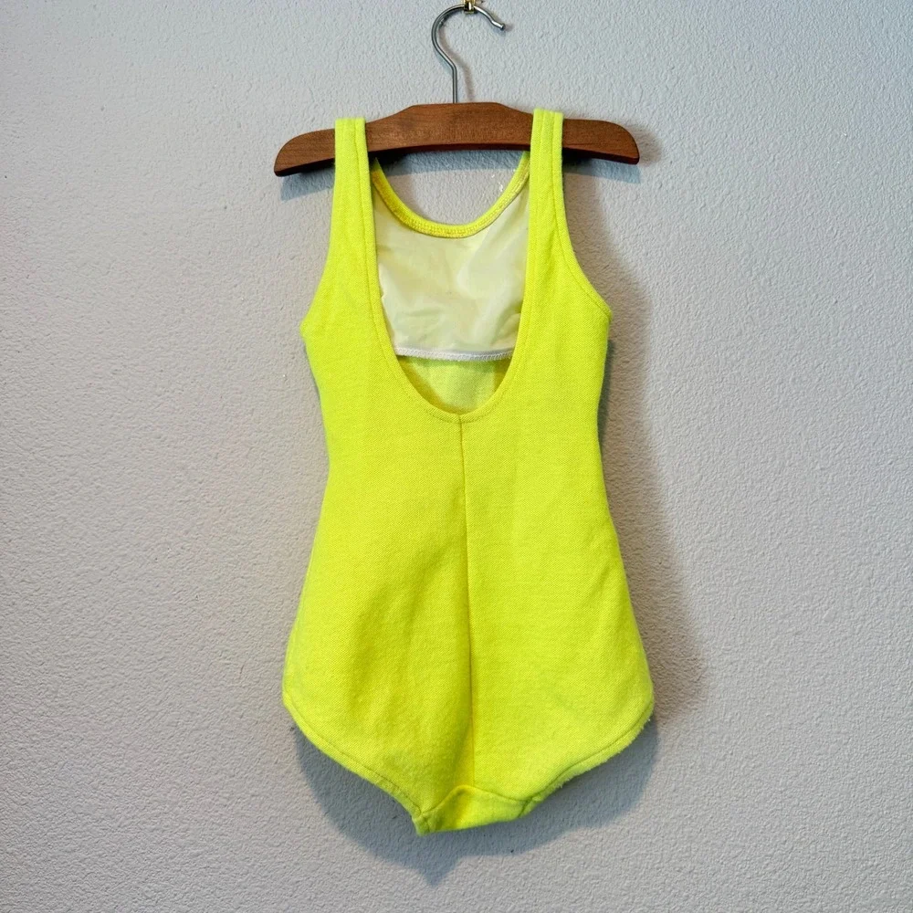 Kids Neon Yellow Sleeveless Leotard Bodysuit Red Flower Applique 3T